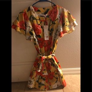 NWT Parker yellow floral tie up mini dress